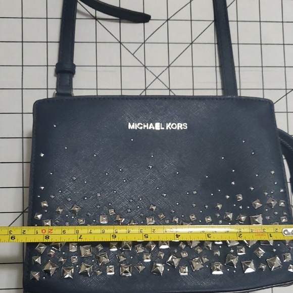 Michael Kors Dark Blue Crossbody Bag with Silver Accents - Picture 13 of 14